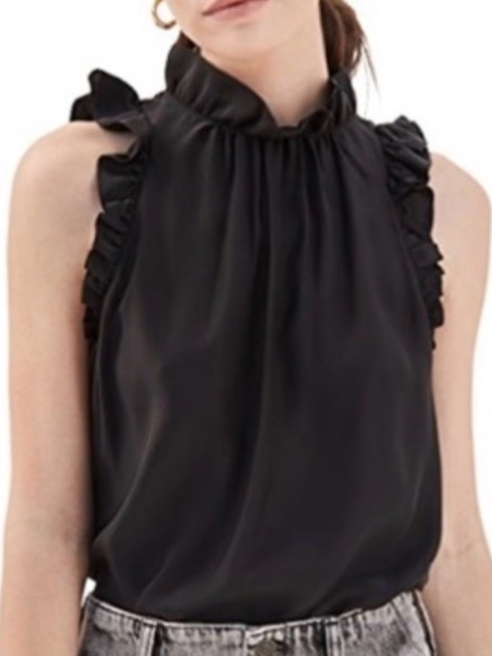 Zara Black Ruffle High-Neck Sleeveless Camisole Tank Size Small